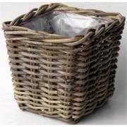 2 stuks - Bloembak Bak Rotan Antique Grey 21X21H19 cm