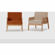 Fauteuil in stof met houten en rotan poten L68 cm - DEBRA