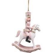 Clayre & Eef Kersthanger Hobbelpaard 9 cm Roze Kunststof Kerstdecorati...
