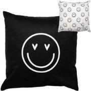 Clayre & Eef Kussenhoes 45x45 cm Zwart Wit Polyester Smile