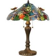 LumiLamp Tiffany Tafellamp  Ø 52x65 cm  Blauw Groen Glas Driehoek Vlin...