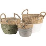Clayre & Eef Opbergmand Set van 3  Ø 24 Ø 22 Ø 17 cm Bruin Wit Zeegras...