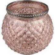 Clayre & Eef Theelichthouder  Ø 10x9 cm Roze Glas Metaal Waxinelichtho...