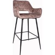 PTMD Fallon Velvet Brown Bar Stool Black Metal Leg KD - set van 2