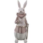 Clayre & Eef Beeld Konijn 11x10x27 cm Wit Roze Polyresin Woonaccessoir...