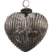 Clayre & Eef Kerstbal  7x4x8 cm Grijs Glas Hartvormig Kerstdecoratie