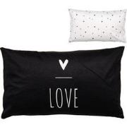 Clayre & Eef Kussenhoes 30x50 cm Zwart Wit Polyester Rechthoek LOVE