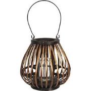 Clayre & Eef Windlicht  Ø 23x22 cm Bruin Hout Glas Rond Kaarsenhouder