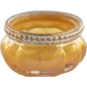 Clayre & Eef Theelichthouder  Ø 6x4 cm Geel Goudkleurig Glas Metaal Ro...