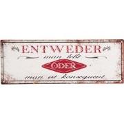 Clayre & Eef Tekstbord  36x13 cm Wit Rood Ijzer Rechthoek Entweder man...