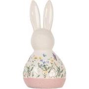 Clayre & Eef Decoratie Beeld Konijn 9x8x18 cm Wit Roze Keramiek
