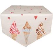 Clayre & Eef Tafelloper  50x160 cm Beige Roze Katoen Ijsjes Tafelkleed