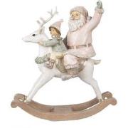 Clayre & Eef Beeld Kerstman 21x8x23 cm Roze Wit Polyresin Kerstdecorat...
