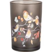Clayre & Eef Theelichthouder Ø 12x18 cm Grijs Glas Vogels op Takken