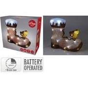Vogel op laars met led 28 cm kerstversiering