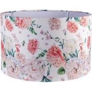 Clayre & Eef Lampenkap Hanglamp  Ø 45x28 cm Wit Roze Textiel Rond Bloe...