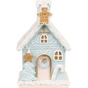 Clayre & Eef Gingerbread house met LED 9x8x15 cm Blauw Kunststof Peper...
