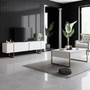 Meubelset Wit Luxe - Salontafel + TV Meubel - Gouden Frame