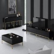 Meubelset Zwart Lord - Salontafel + TV Meubel + Dressoir - Gouden Fram...