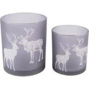 Clayre & Eef Theelichthouder Set van 2  Grijs Glas Rond Rendier Waxine...