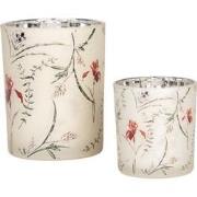 Clayre & Eef Theelichthouder Set van 2 Ø 7x8 / 10x13 cm Beige Glas Blo...