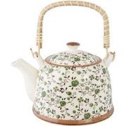 Clayre & Eef Theepot met Filter  700 ml Groen Keramiek Rond Bloemen Th...