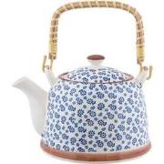 Clayre & Eef Theepot met Filter  700 ml Blauw Keramiek Rond Bloemen Th...