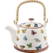 Clayre & Eef Theepot met Filter  700 ml Beige Geel Keramiek Rond Vlind...