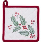Clayre & Eef Pannenlap  20x20 cm Wit Rood Katoen Vierkant Hulstbladere...