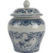 Clayre & Eef Vaas met Deksel Ø 9x13 cm Grijs Blauw Keramiek