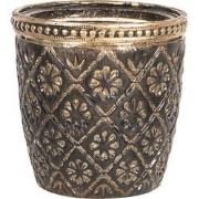 Clayre & Eef Theelichthouder  Ø 8x8 cm Bruin Glas Metaal Bloemen Waxin...