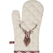 Clayre & Eef Ovenwant  18x30 cm Beige Rood Katoen Hert Ovenhandschoen