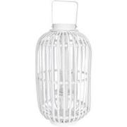 Clayre & Eef Windlicht  Ø 28x50 cm Wit Hout Glas Rond Kaarsenhouder