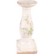 Clayre & Eef Kandelaar  30 cm Roze Beige Keramiek Bloemen Kaarsenstand...