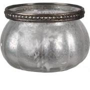 Clayre & Eef Theelichthouder  Ø 9x6 cm Zilverkleurig Glas Waxinelichth...