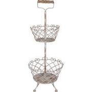 Clayre & Eef Etagère Ø 28x74 cm Wit Bruin IJzer Fruitschaal Etagère
