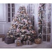 Clayre & Eef Kerst Achtergronddoek 180x210 cm Grijs Stof Kerstboom