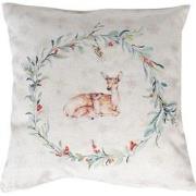 Clayre & Eef Kussenhoes  40x40 cm Wit Groen Katoen Vierkant Herten Sie...