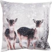 Clayre & Eef Kussenhoes  45x45 cm Wit Grijs Polyester Herten Sierkusse...