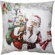 Clayre & Eef Kussenhoes  45x45 cm Wit Rood Polyester Kerstman Sierkuss...