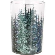 Clayre & Eef Theelichthouder Ø 12x18 cm Groen Glas Dennenbomen