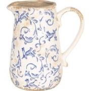 Clayre & Eef Decoratie Kan  1000 ml Wit Blauw Keramiek Rond Bladeren W...