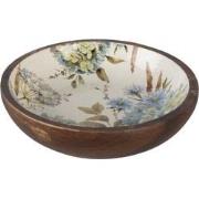 Clayre & Eef Serveerschaal  Ø 24x4 cm Wit Blauw Hout Rond Bloemen Pres...