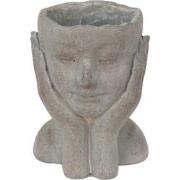 Clayre & Eef Bloempot Hoofd 16x16x22 cm Grijs Steen Handen Bloempot bi...