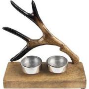 Clayre & Eef Theelichthouder  17 cm Bruin Hout Gewei Waxinelichthouder