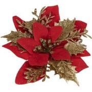 Clayre & Eef Kunstplant Kerstster Ø 14x5 cm Rood Goudkleurig Kunststof