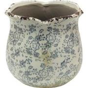 Clayre & Eef Bloempot  Ø 17x16 cm Grijs Beige Keramiek Bloemen Bloempo...