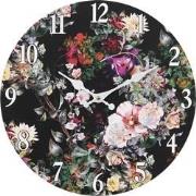 Clayre & Eef Wandklok  Ø 34 cm Zwart Groen MDF Bloemen Muurklok