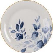 Clayre & Eef Ontbijtbord  Ø 20 cm Blauw Beige Keramiek Rond Bloemen Bo...