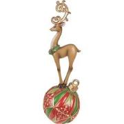 Clayre & Eef Beeld Rendier 43 cm Bruin Rood Polyresin Kerstdecoratie